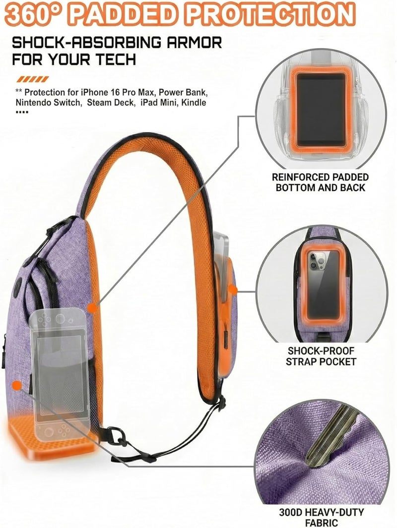 VPBAGE Store Structured Sling Backpack with Oversized Strap Pocket (Fits Power Bank) - Heavy Duty Water Resistant Crossbody Bag for Tech & Travel - Thick Padded Bottom Anti-Theft Daypack (Fits Tablet/Console) - Image 3